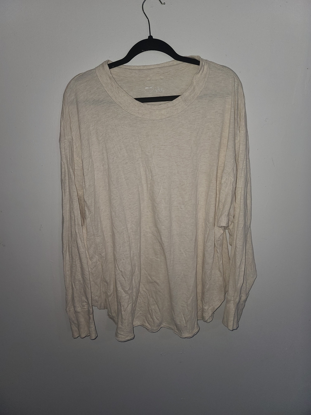Aerie Cream Ribbed Crewneck Long Sleeve Tee